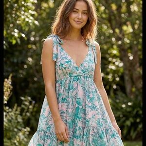 Oliveaceous Pink and Green Floral Dress